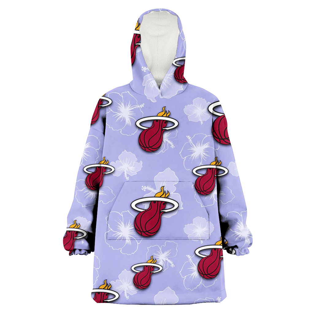 Miami Heat Sketch White Hibiscus Violet Background 3D Printed Hoodie Blanket Snug Hoodie