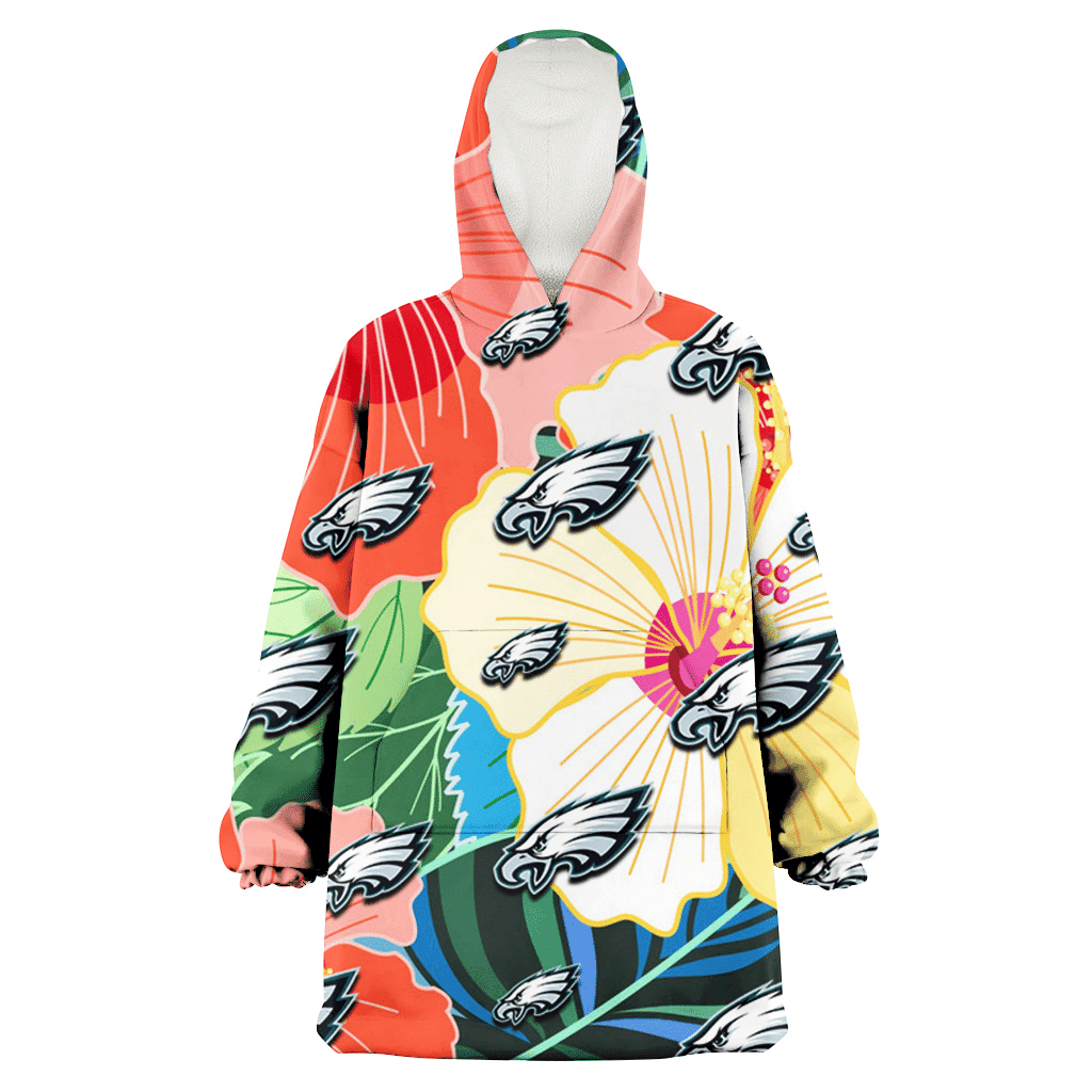 Philadelphia Eagles Orange White Tropical Hibiscus Green Leaf 3D Printed Hoodie Blanket Snug Hoodie