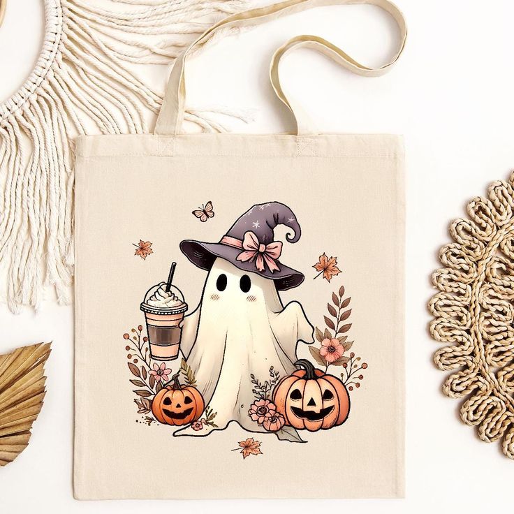 Halloween Tote Bag with Cute Ghost , Perfect for Trick or Treating and Halloween Gifts, Spooky Cute Ghost Canvas Tote Bag For Halloween, Best Tote Bags Ideas, Cute Tote Bags Ideas, Tote Bag Design Ideas, Girls Tote Bag, Best Canvas Tote Bags Ideas