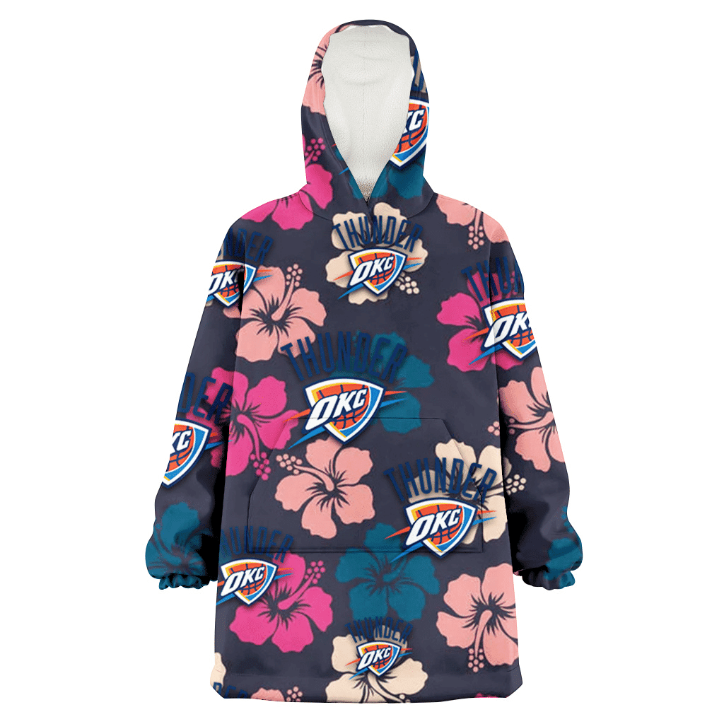 Oklahoma City Thunder Colorful Hibiscus Black Background 3D Printed Hoodie Blanket Snug Hoodie