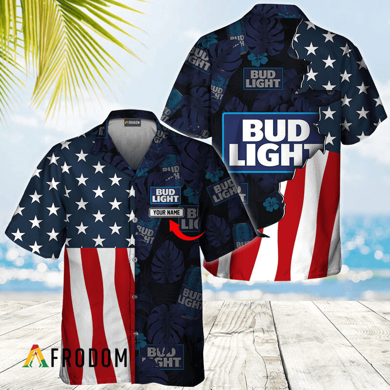 Personalized Tropical Vibes American Flag Bud Light Hawaiian Shirt