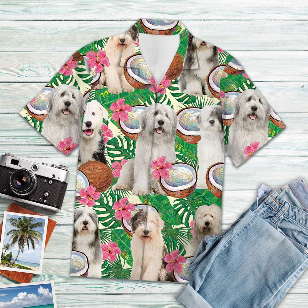 Old English Sheepdog Tropical Coconut Hawaiian Shirt, Short Sleeve Hawaiian Aloha Shirt