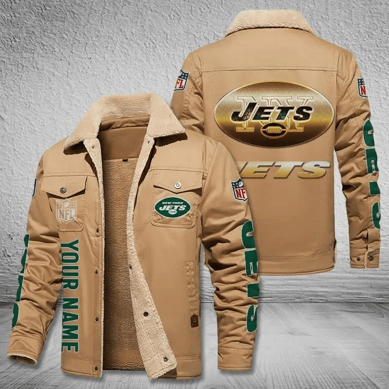 New York Jets NFL Team Personalized Name Lap Golden Ver Stand Collar Jacket