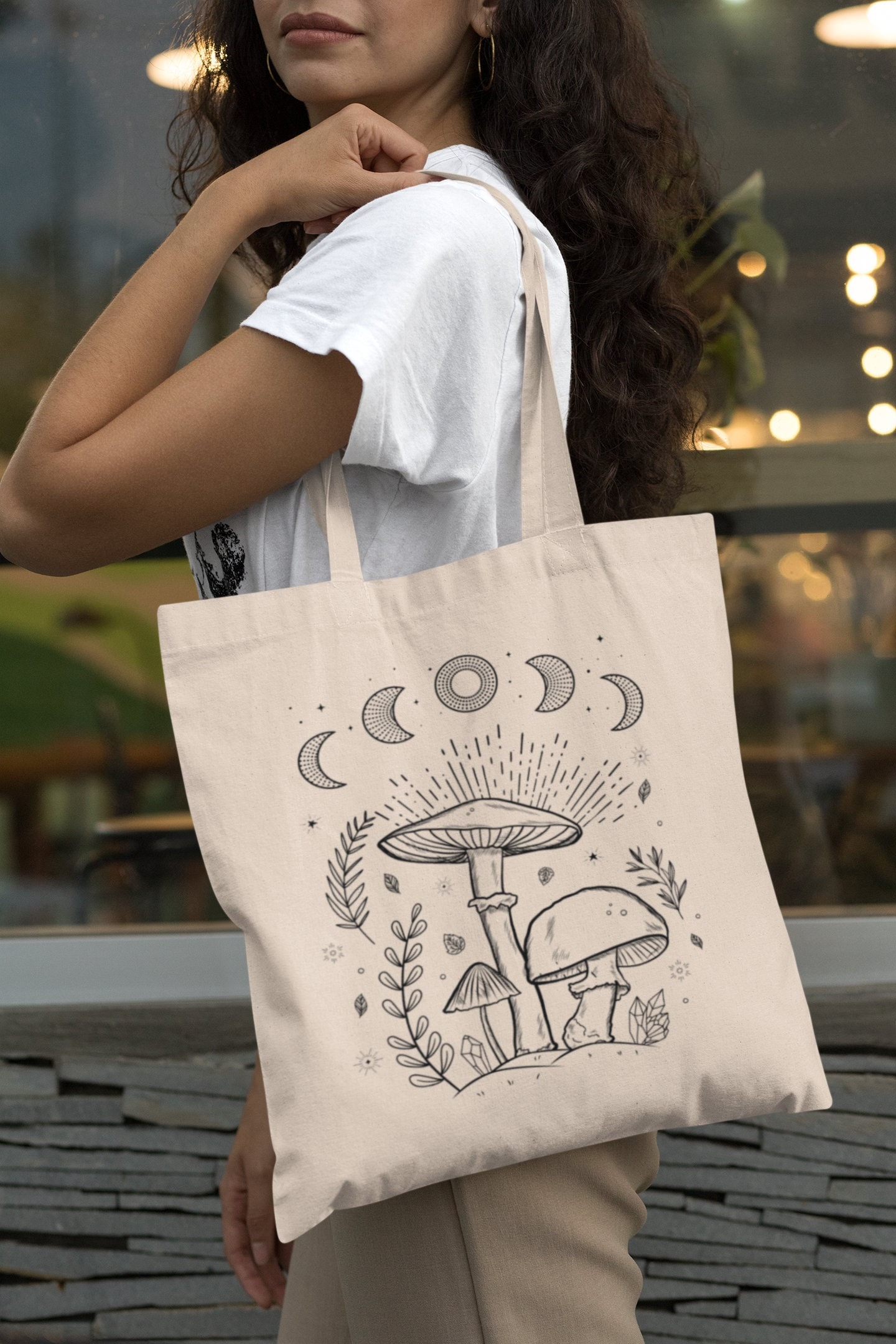 Mushroom Bag Trendy Tote Bag Aesthetic Goblincore Cottagecore Bag Botanical Tote Bag Nature Tote Bag Cute Shoulder Bag Moon Tote Bag Y2k Bag