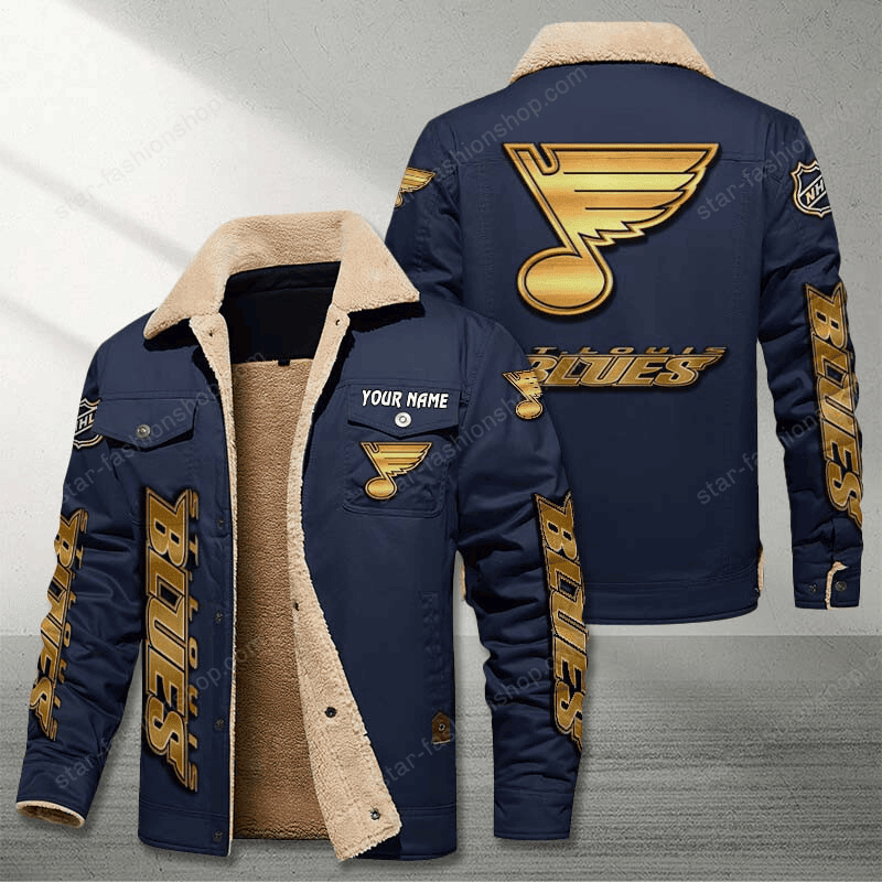 St Louis Blues Navy Custom Name Stand Collar Jacket