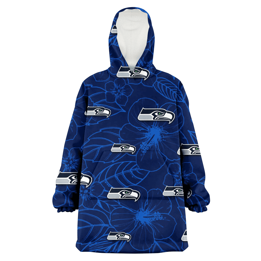 Seattle Seahawks Sketch Hibiscus Dark Background 3D Printed Hoodie Blanket Snug Hoodie