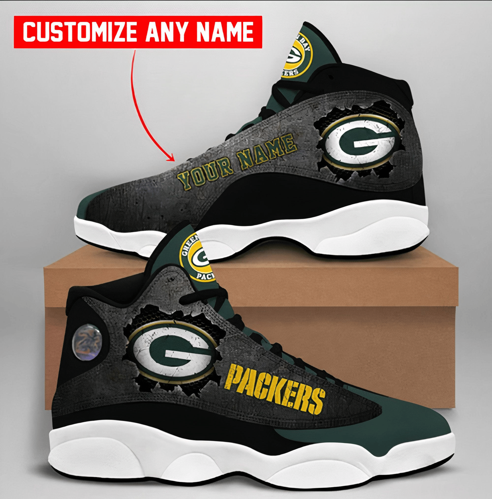 Green Bay Packers G Football Retro Custom Air Jordan 13 Shoes Personalize Name Sport SneakersSip JD13 V2890