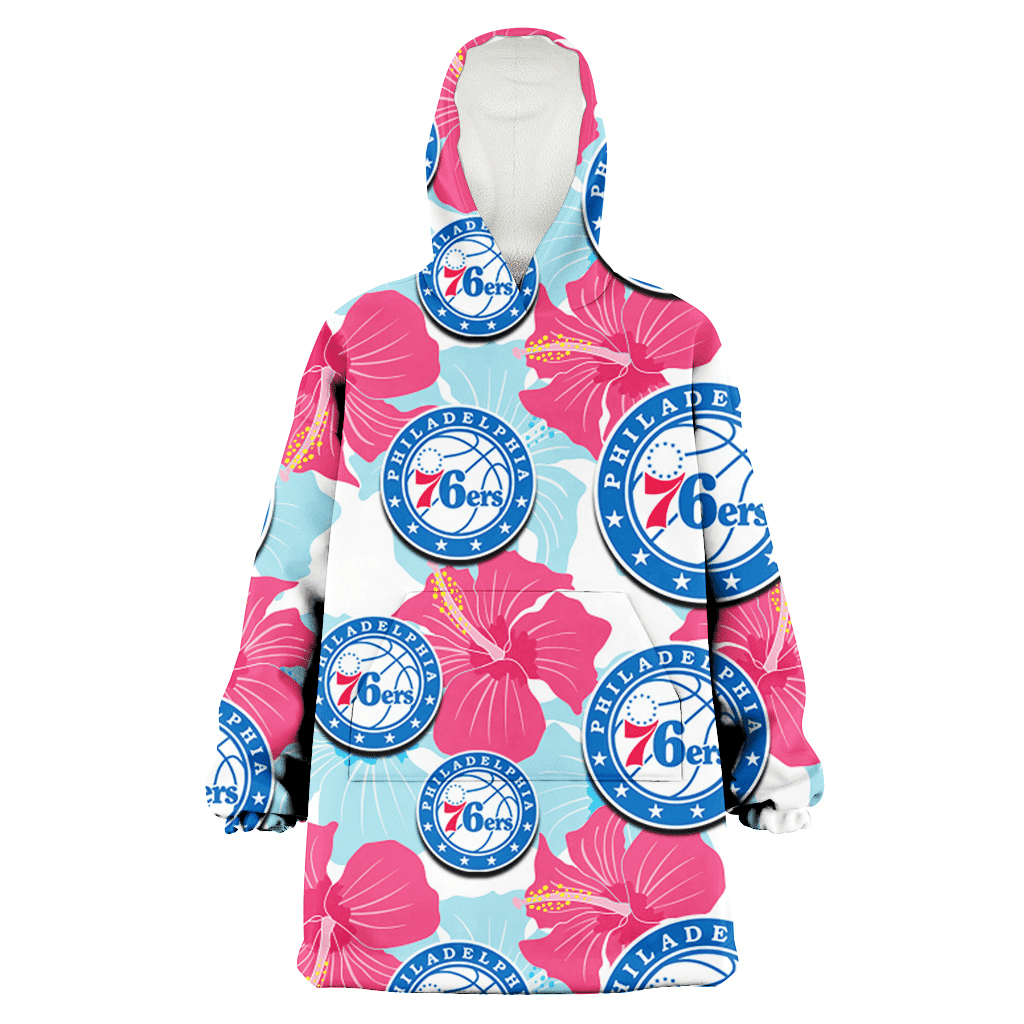 Philadelphia 76ers Pink Blue Hibiscus White Background 3D Printed Hoodie Blanket Snug Hoodie