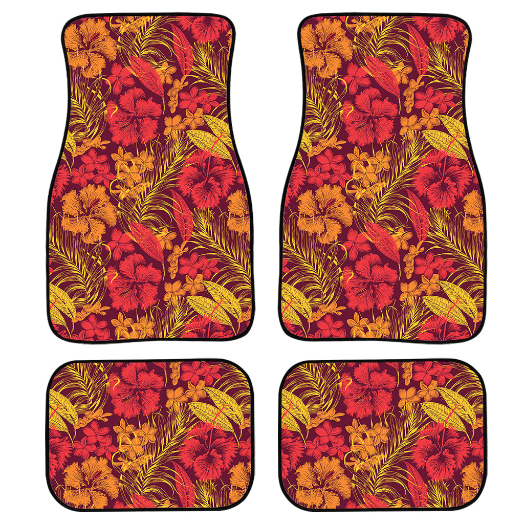 Retro Hawaiian Tropical Floral Print Front And Back Car Floor Mats, Front Car Mat