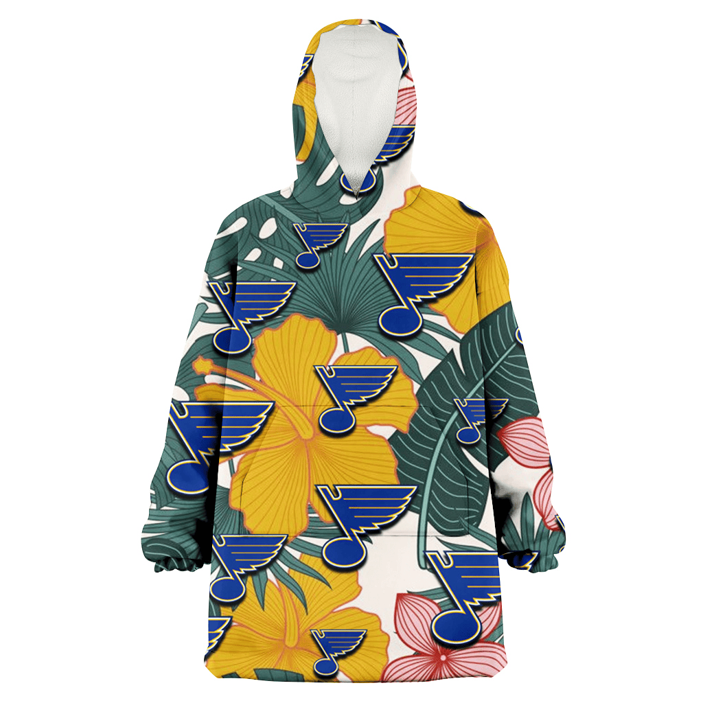 St. Louis Blues Yellow Hibiscus Green Banana Leaf Pink Porcelain Flower 3D Printed Hoodie Blanket Snug Hoodie