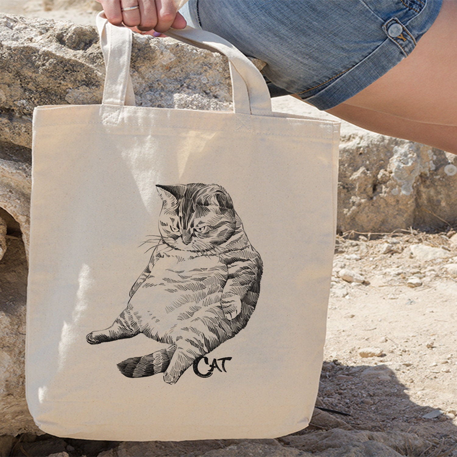 Fat Cat Tote Bag, Cute Cat Bag, Kitten Tote Bag, Cat Design By Miumaxgift, Natural Cotton Tote Bag, Eco-Friendly Tote Bag, Basic Tote Bag