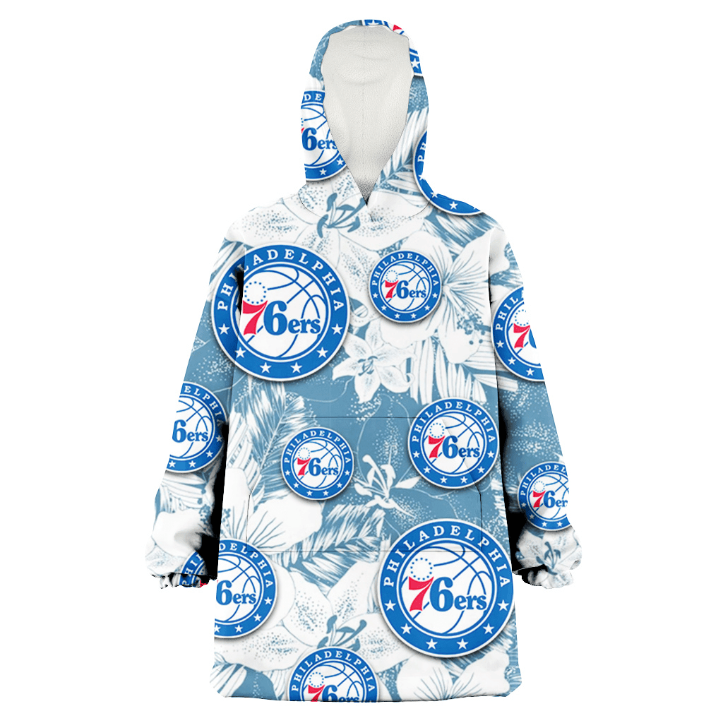 Philadelphia 76ers White Hibiscus Orchid Light Blue Background 3D Printed Hoodie Blanket Snug Hoodie