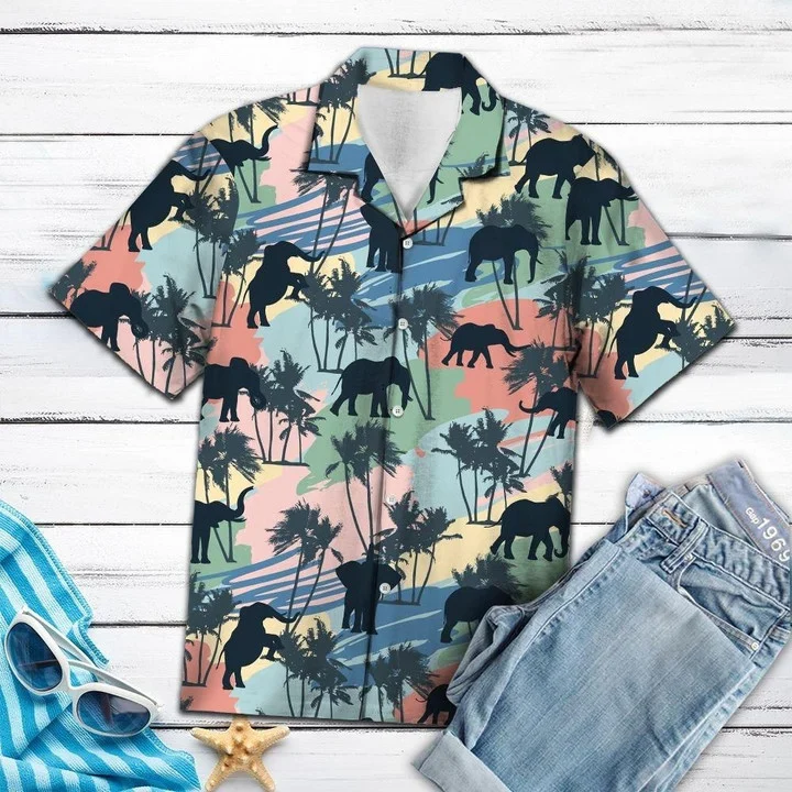 Elephant Coconut Palm Vintage Hawaiian Aloha Shirts, Summer Gift For Men And Women