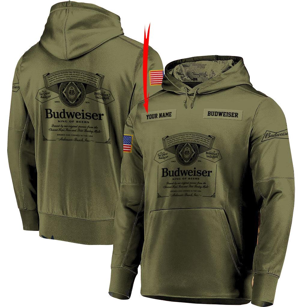 Personalized Military Green Budweiser Hoodie & Zip Hoodie