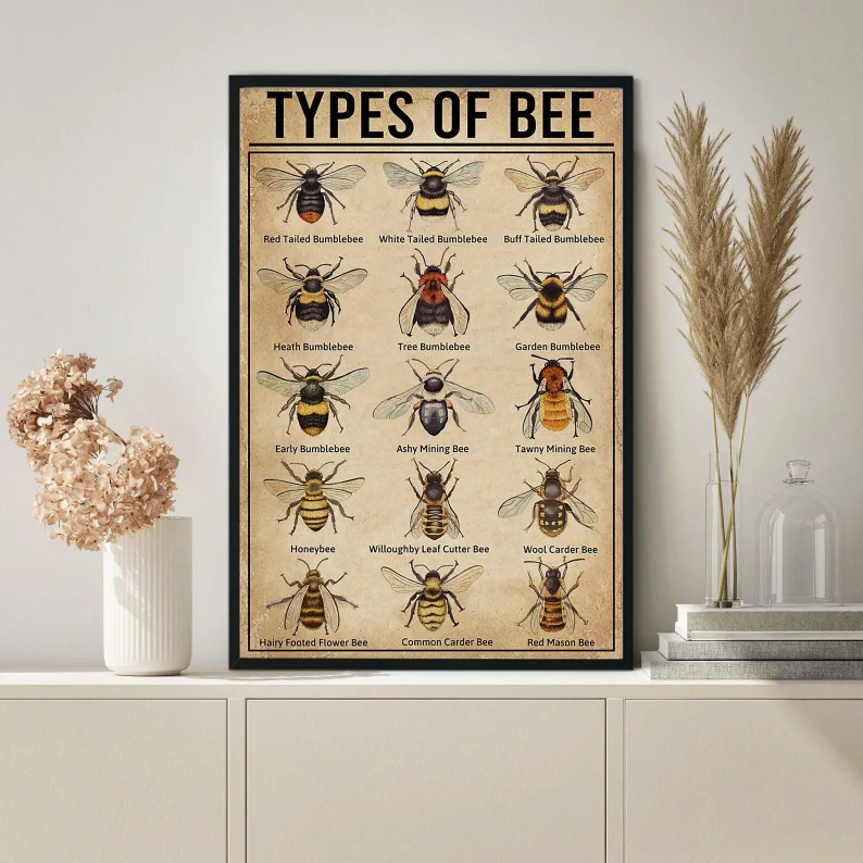 Bee Types Vertical Poster  Types Of Bee Poster  Knowledge Poster  Bee Lover  Honey Bee Lover