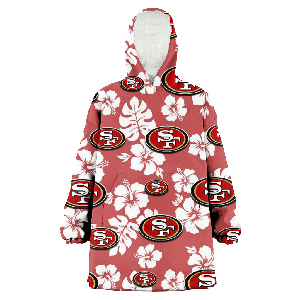 San Francisco 49ers White Hibiscus Indian Red Background 3D Printed Hoodie Blanket Snug Hoodie