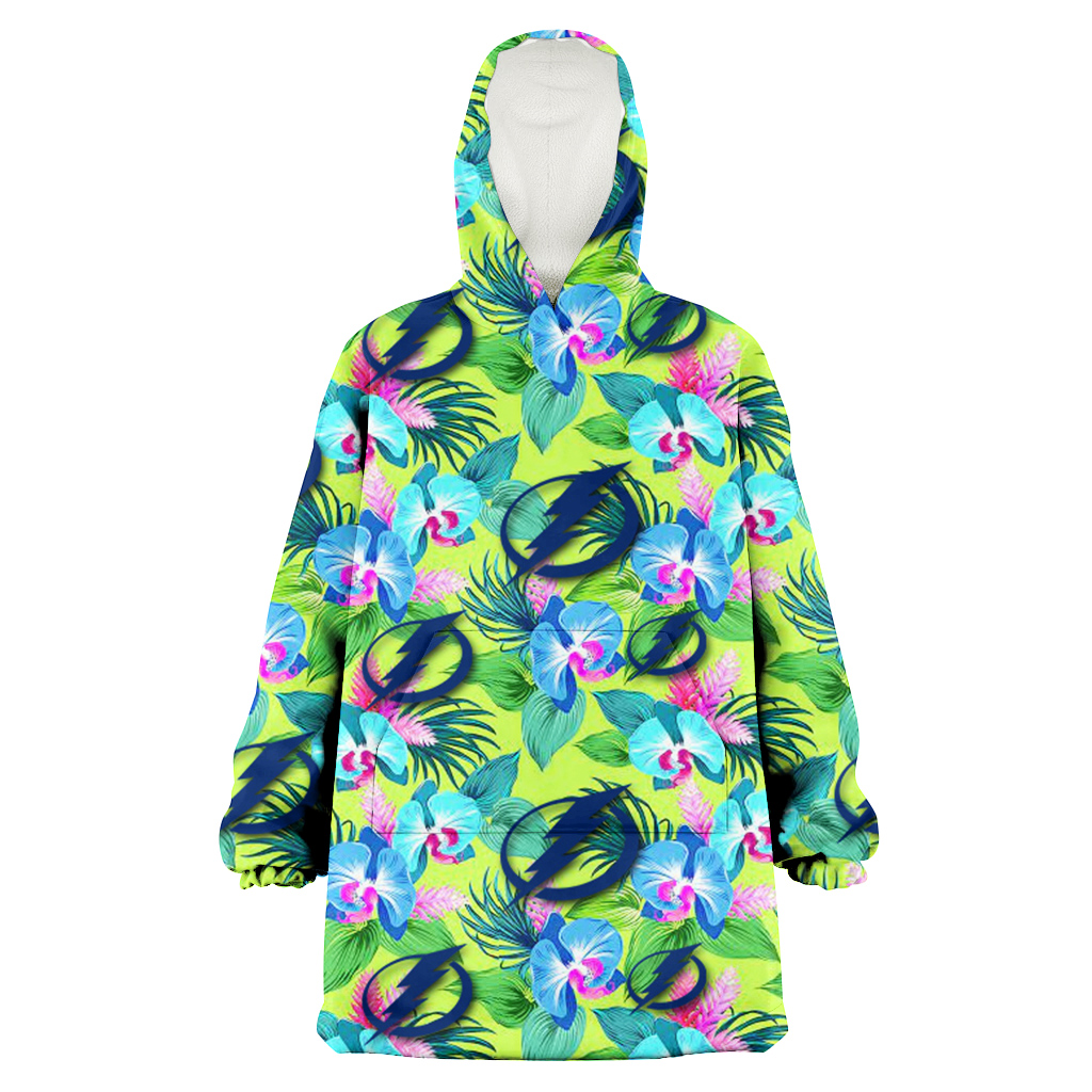 Tampa Bay Lightning Blue Orchid Green Pink Leaf Green Background 3D Printed Hoodie Blanket Snug Hoodie