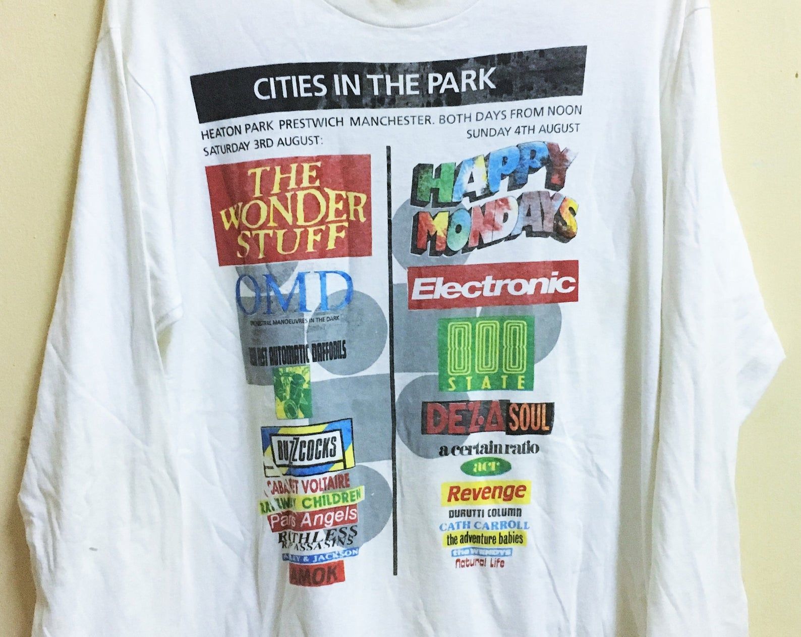 Vintage 1991 Cities In The Park Madchester Britpop Tour Concert Festival T-Shirt Happy Mondays