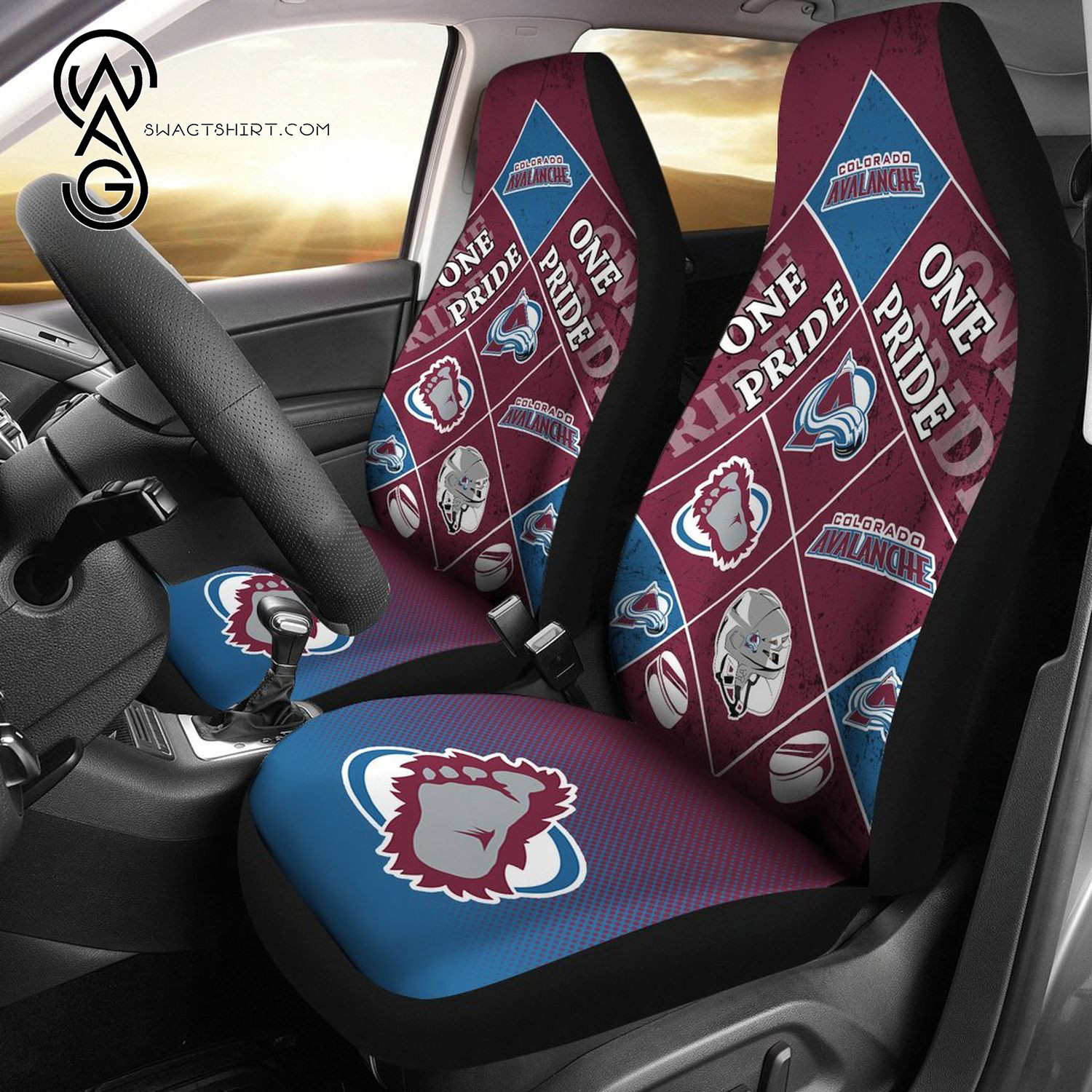 One Pride Flag Colorado Avalanche Sports Team Car Seat Cover Set CSC9592