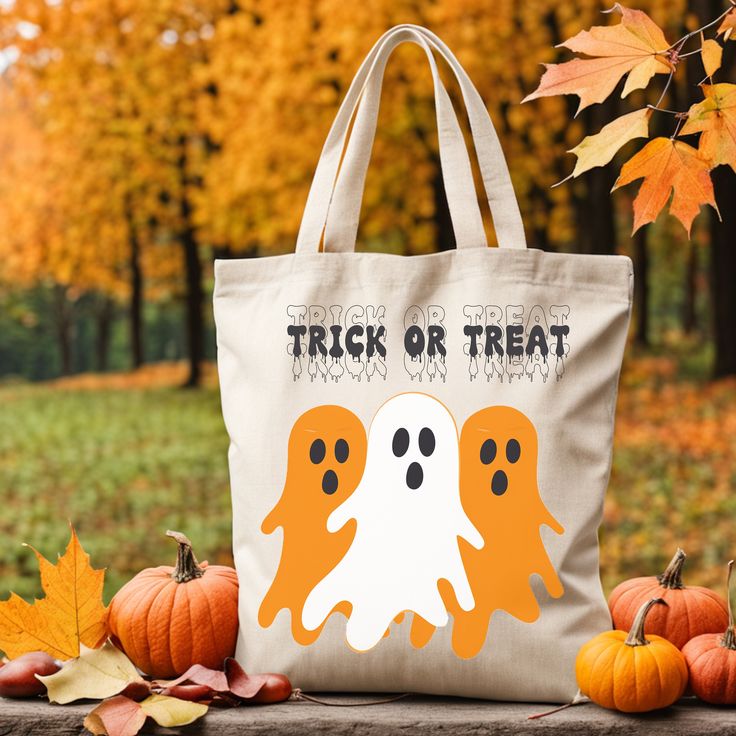 Trick or Treat Cotton Canvas Tote Bag, Ghost Trick or Treat Tote, Halloween Totebag, Halloween Candy Bag, Trick or Treat Bag, Halloween Tote, Best Tote Bags Ideas, Cute Tote Bags Ideas, Tote Bag Design Ideas, Girls Tote Bag, Best Canvas Tote Bags Ideas