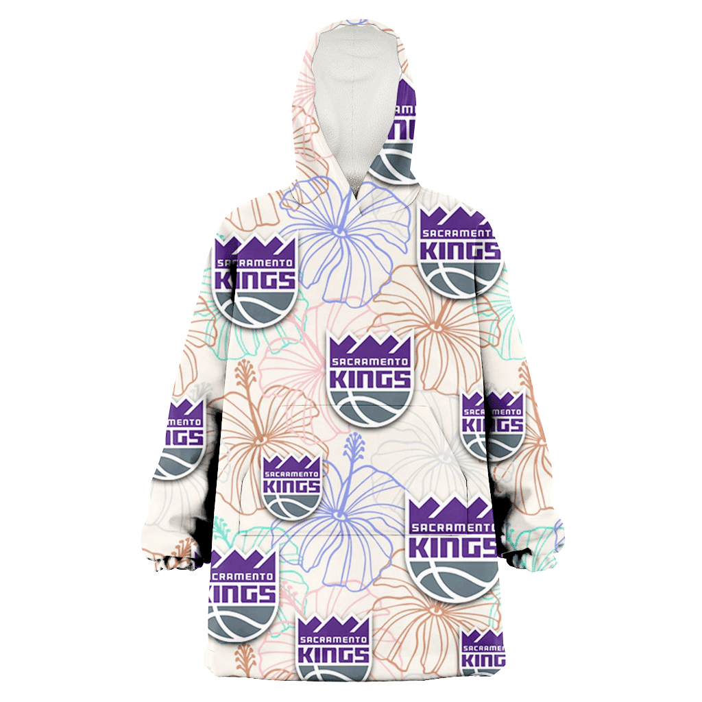 Sacramento Kings Sketch Pastel Hibiscus Beige Background 3D Printed Hoodie Blanket Snug Hoodie