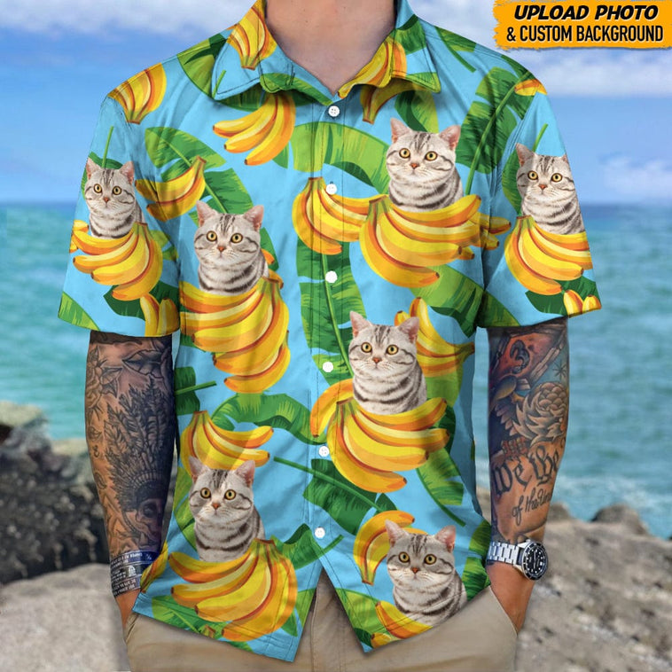 Funny Custom Image Cats And Bananas Short Hawaiian Shirt, Vacation Tropical Shirts Hawaiian Shirt, Gift For Cat Lovers