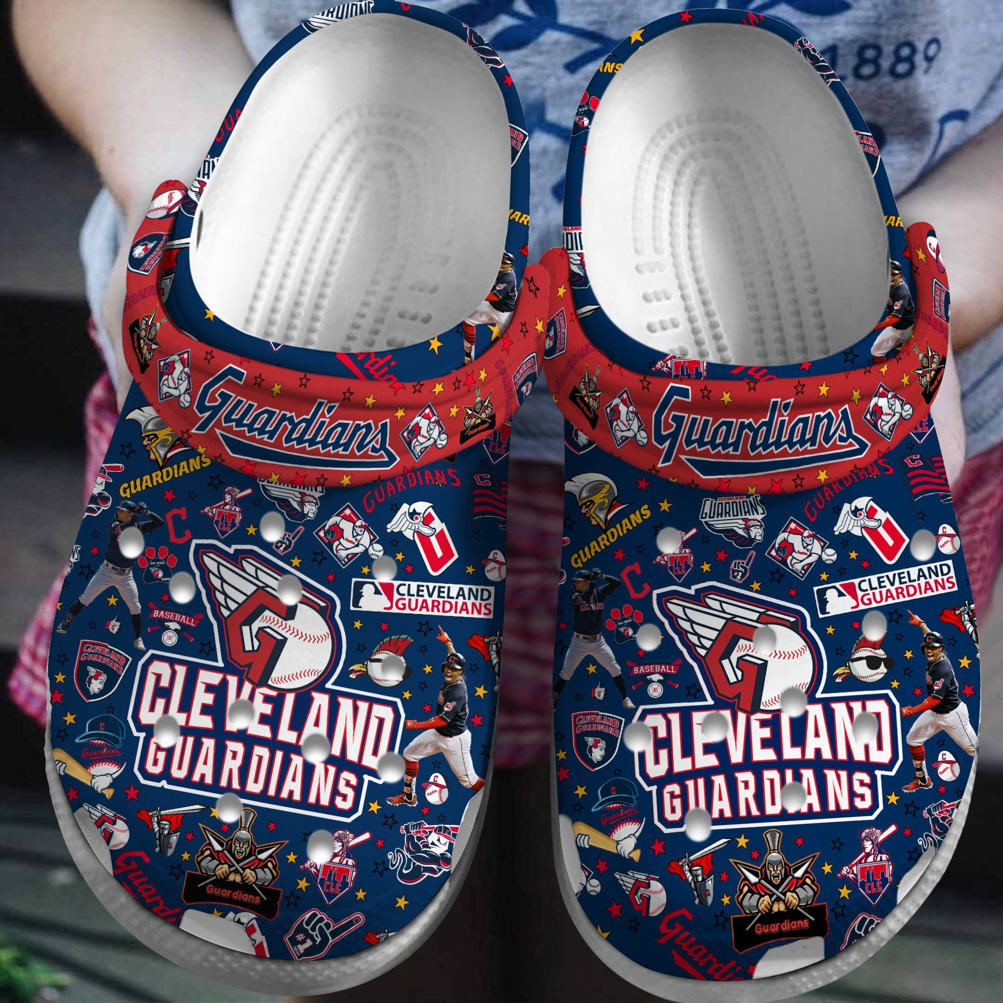 Cleveland Guardians Logo Baseball MLB Cheer Mascot Red Sander Blue Crocss Classic Clogs Shoes Ver19