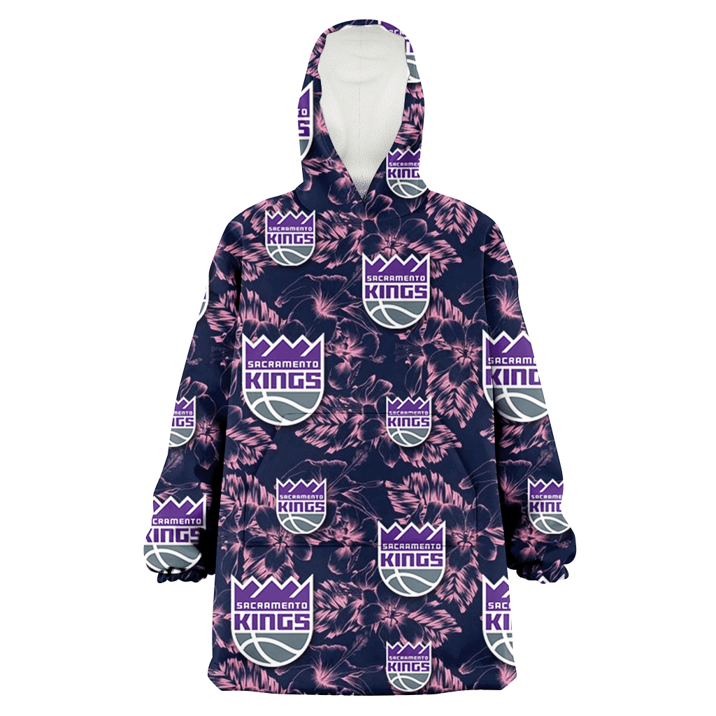 Sacramento Kings Thistle Sketch Hibiscus Dark Slate Blue Background 3D Printed Hoodie Blanket Snug Hoodie