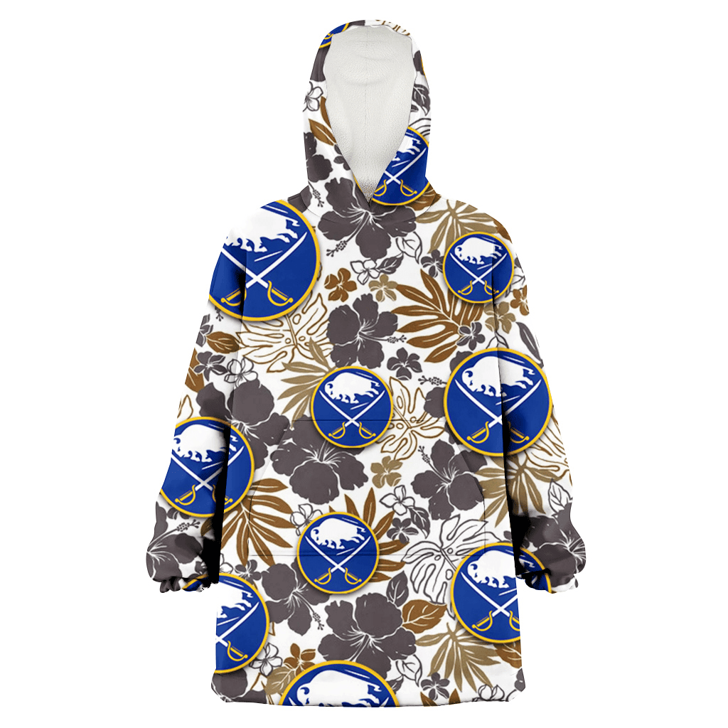 Buffalo Sabres Dark Brown Hibiscus Brown Leaves White Background 3D Printed Hoodie Blanket Snug Hoodie