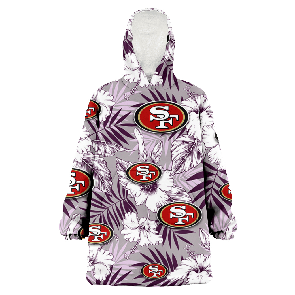 San Francisco 49ers White Hibiscus Violet Leaves Light Grey Background 3D Printed Hoodie Blanket Snug Hoodie