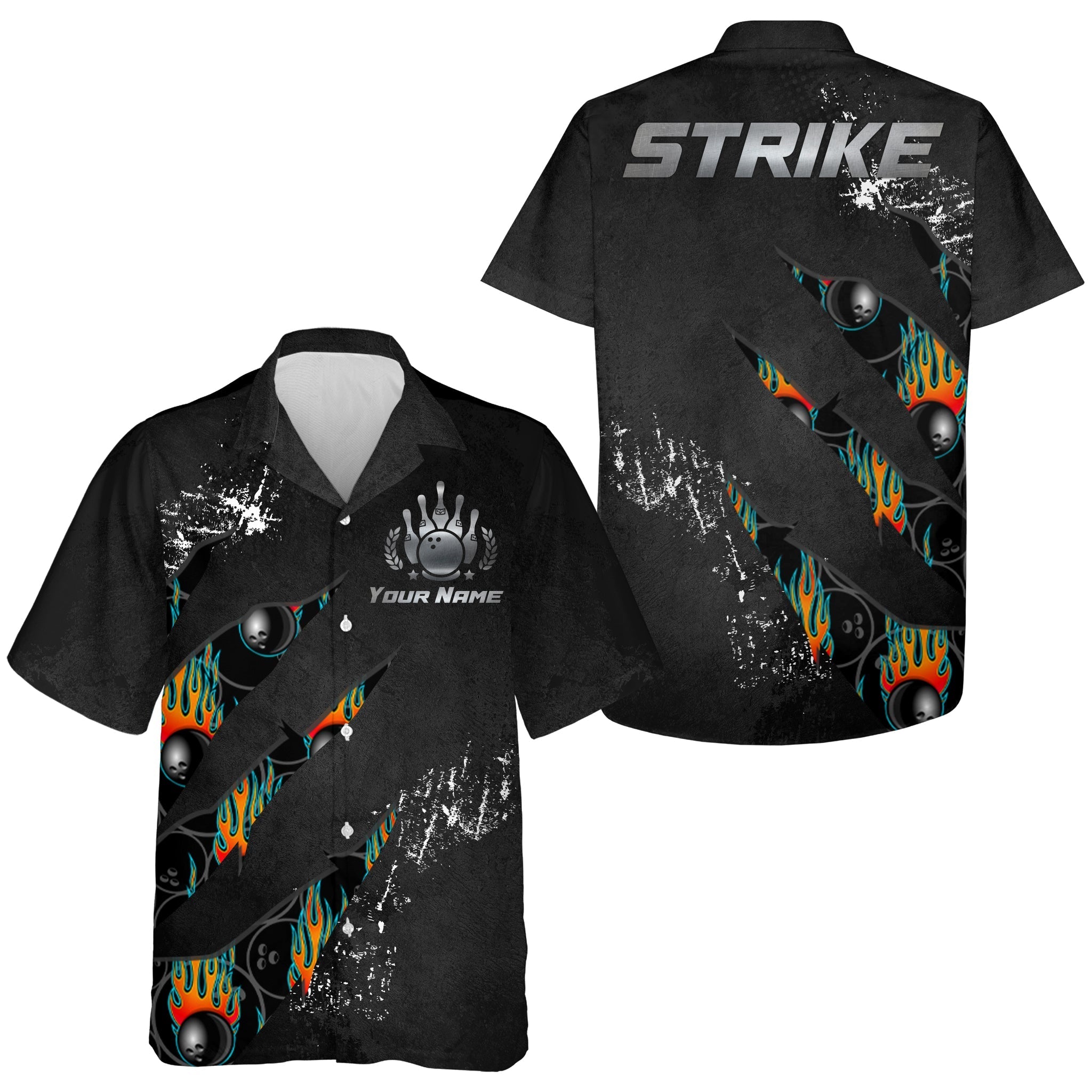 Men Women Custom Hawaiian Bowling Shirt, Strike Bowlers Jersey Short Sleeve Button-Down Cool Shirt