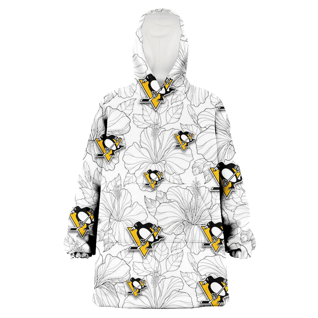 Pittsburgh Penguins Sketch Hibiscus White Background 3D Printed Hoodie Blanket Snug Hoodie