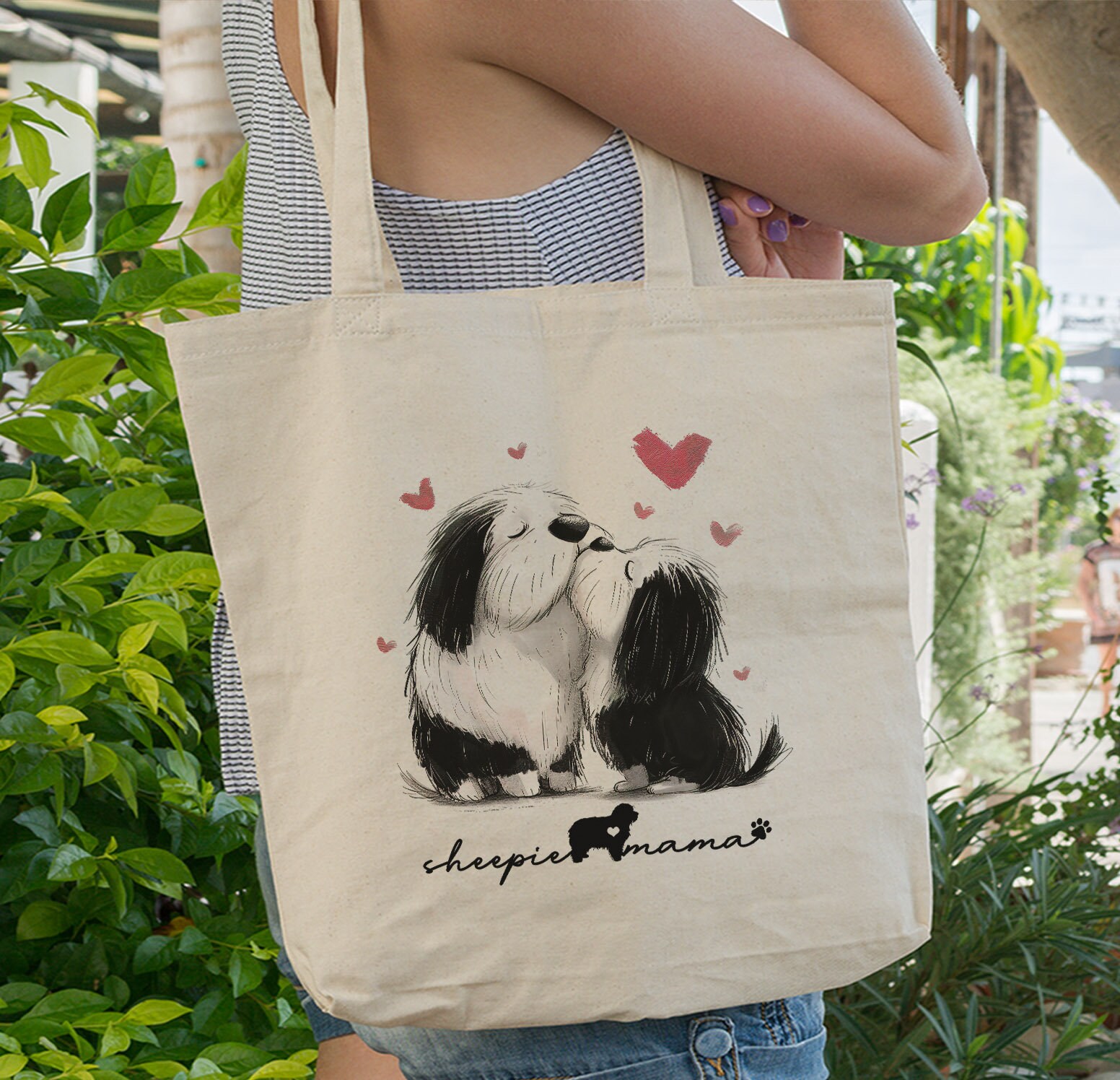 Cute Old English Sheepdog Tote Bag, Dog Mom Essentials Tote Bag, Dog Mom Tote Bag, Dog Mama Tote Bag For Dog Lover Gift For Dog Mom Gifta