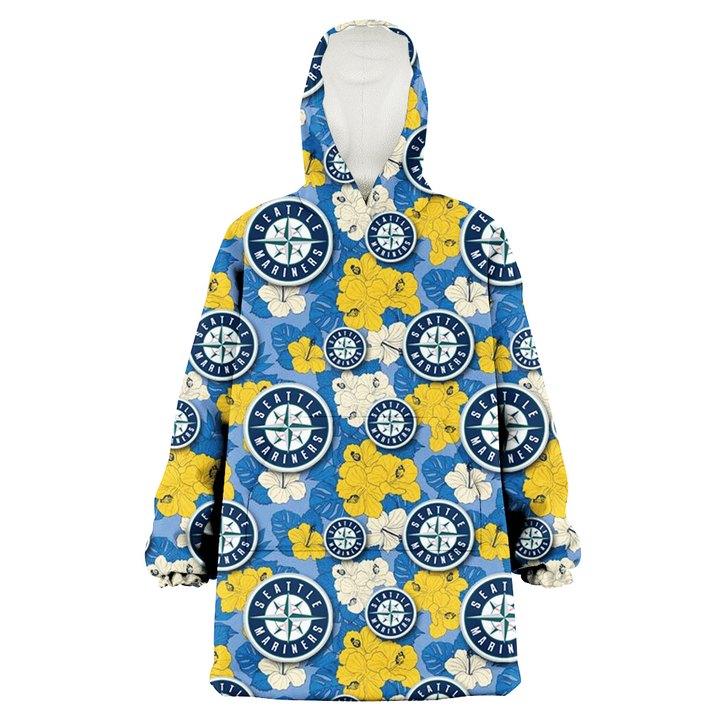 Seattle Mariners Yellow White Hibiscus Powder Blue Background 3D Printed Hoodie Blanket Snug Hoodie