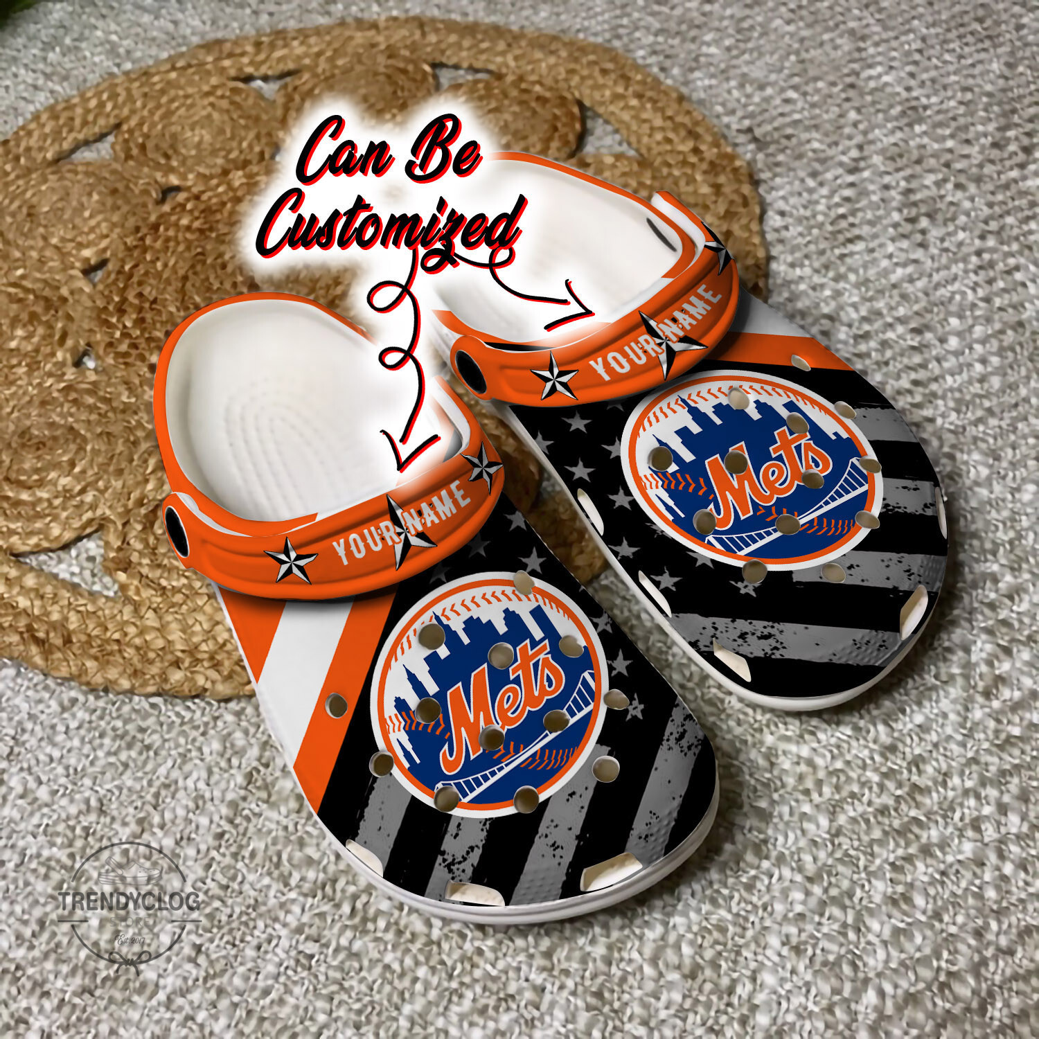 1stShark Baseball Personalized NY Mets American Flag Clog Shoes New Fashion