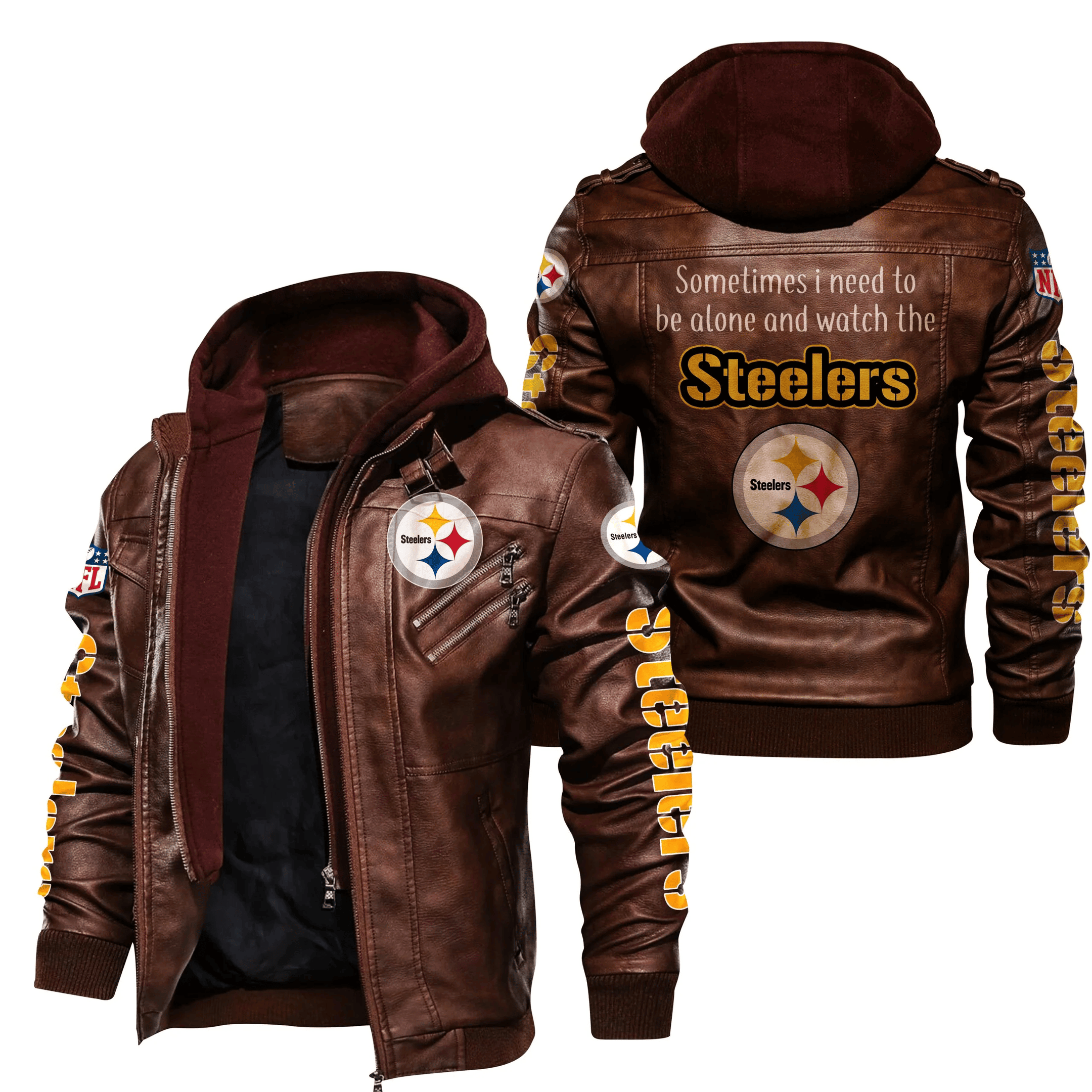 Pittsburgh Steelers Casual Zip Leather Jacket With Hood