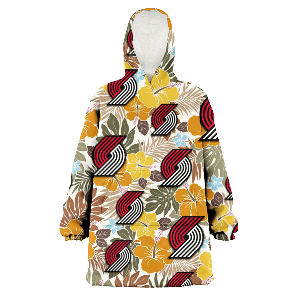 Portland Trail Blazers Brown Yellow Hibiscus White Background 3D Printed Hoodie Blanket Snug Hoodie