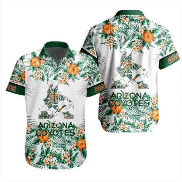 Nhl Arizona Coyotes Flower Pattern White 3D Hawaiian Shirt