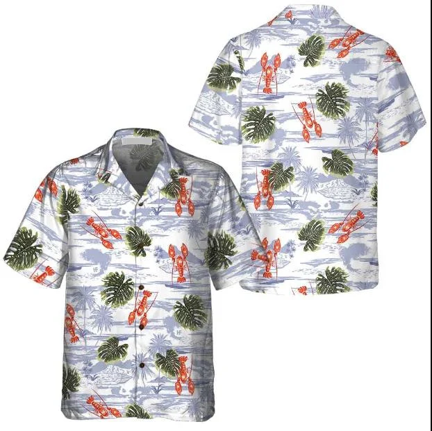 Tropical Pattern And Lobster Monstera Leaves Pattern Hawaiian Shirt