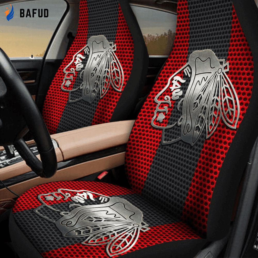 Chicago Blackhawks Logo Metal Pattern Car Seat Cover Set For Fan Giftsifts For Fans CSC6140