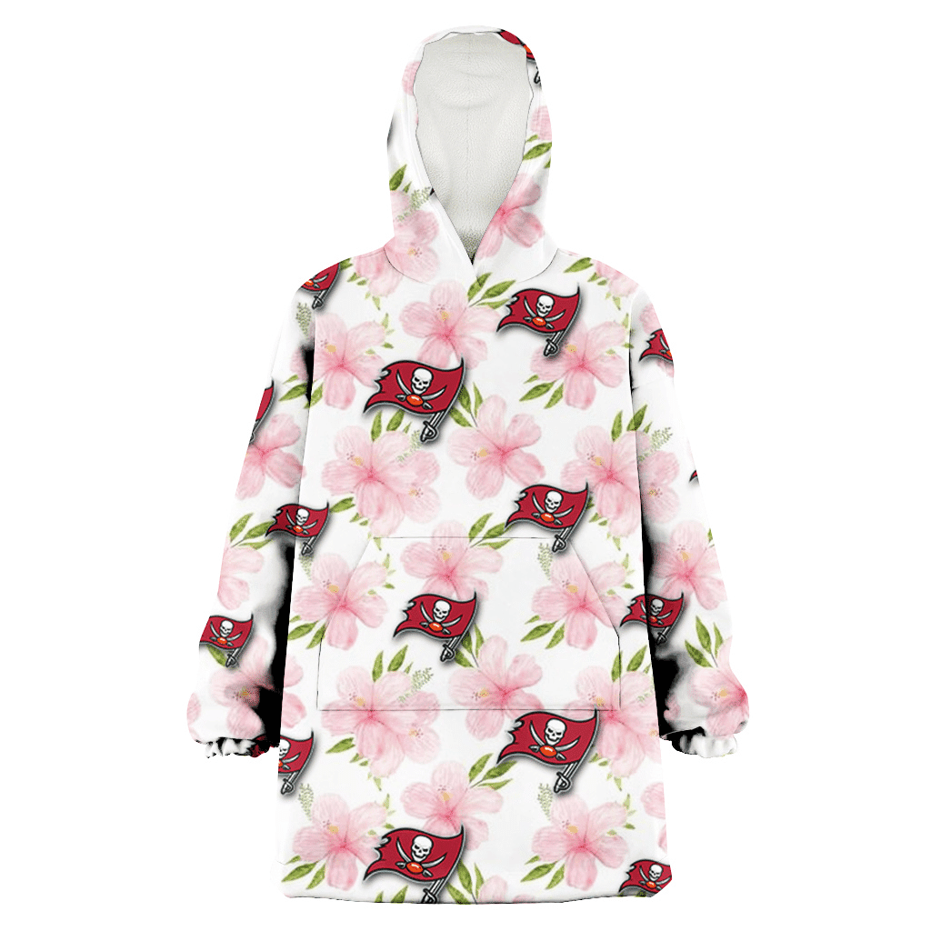 Tampa Bay Buccaneers Light Pink Hibiscus White Background 3D Printed Hoodie Blanket Snug Hoodie