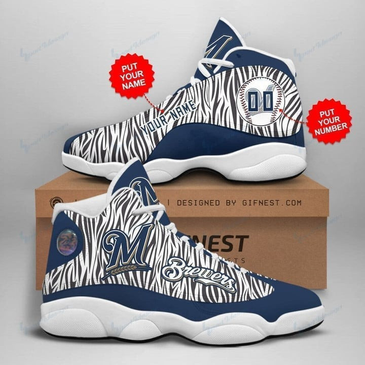 Custom Name MLB Milwaukee Brewers Baseball Team Name And Logo Air Jordan 13 Sneakers JD13 V2404