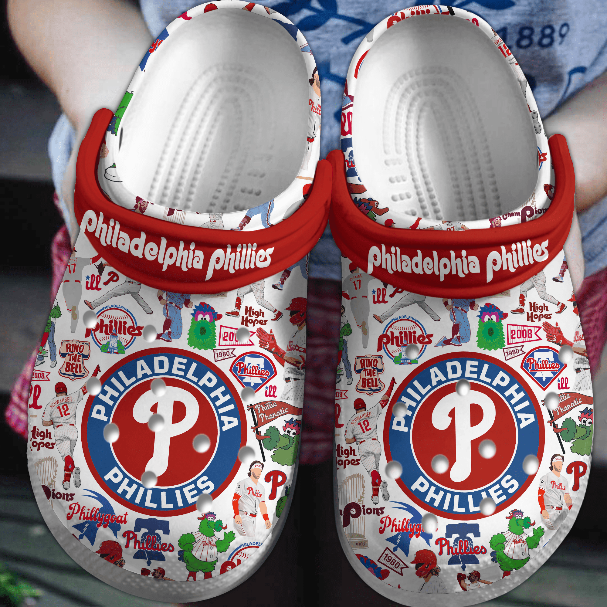 Philadelphia Phillies Logo Baseball MLB Cheer Mascot Big P Red Sander Crocss Classic Clogs Shoes Ver376