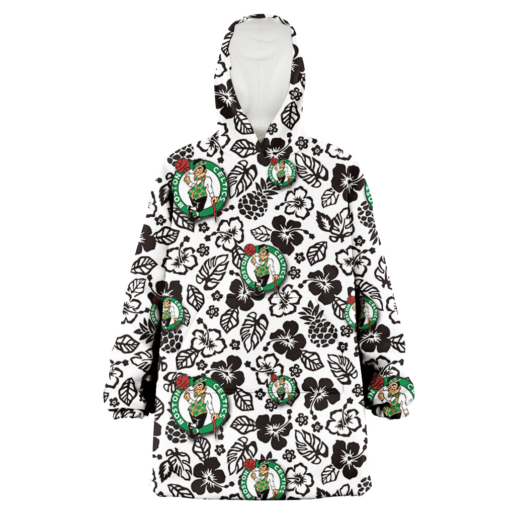 Boston Celtics Black And White Hibiscus Leaf White Background 3D Printed Hoodie Blanket Snug Hoodie