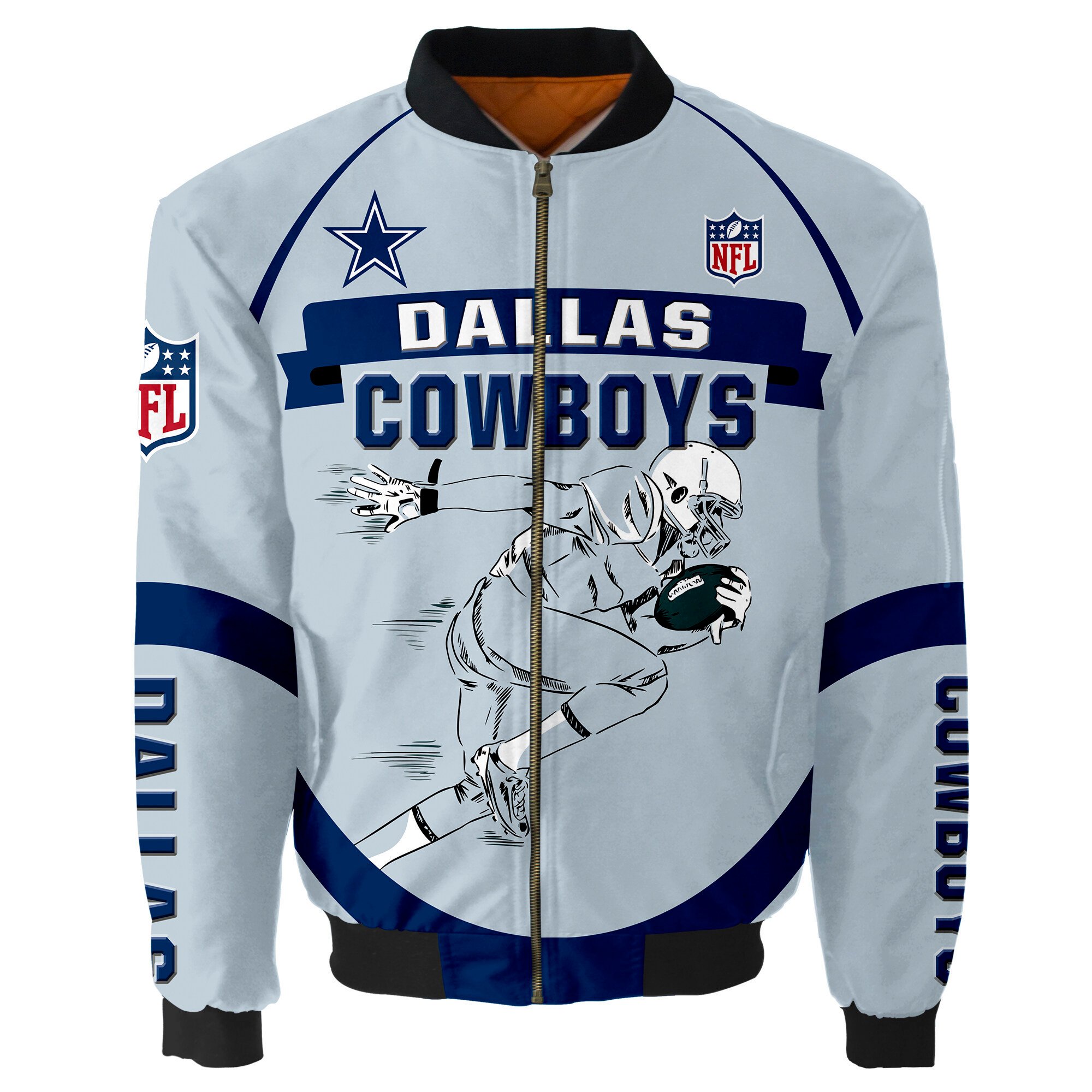 Dallas Cowboys Team Logo Pattern Bomber Jacket Blue BJ348