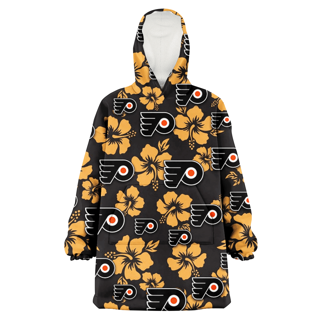 Philadelphia Flyers Tiny Yellow Hibiscus Black Background 3D Printed Hoodie Blanket Snug Hoodie