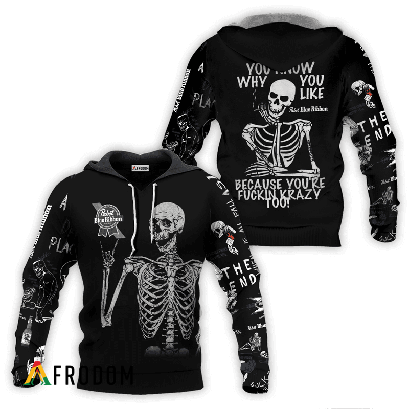 Pabst Blue Ribbon Rock And Roll Skeleton Skull Hoodie & Zip Hoodie