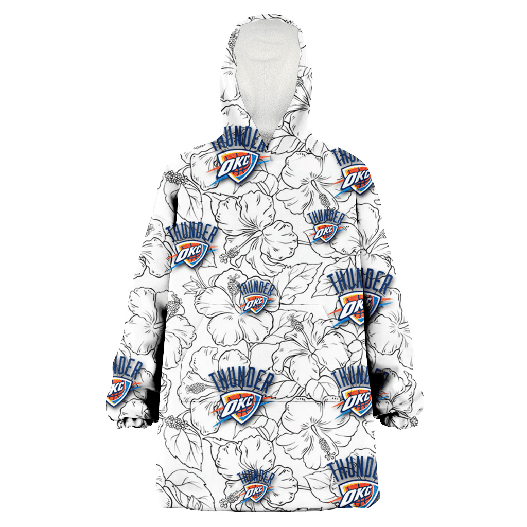 Oklahoma City Thunder White Sketch Hibiscus Pattern White Background 3D Printed Hoodie Blanket Snug Hoodie