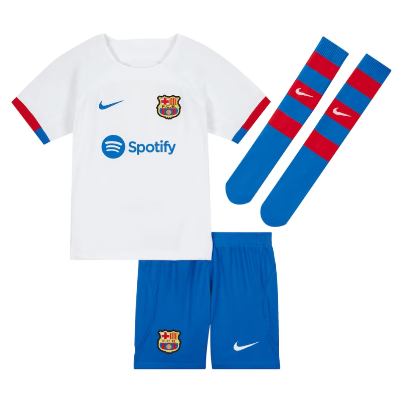 Barcelona Away Mini Kit 2023-24 – Little Kids Custom Jersey – White