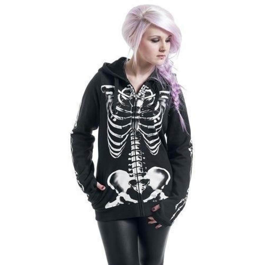 Skull Skeleton Print Long Sleeve Hoo …